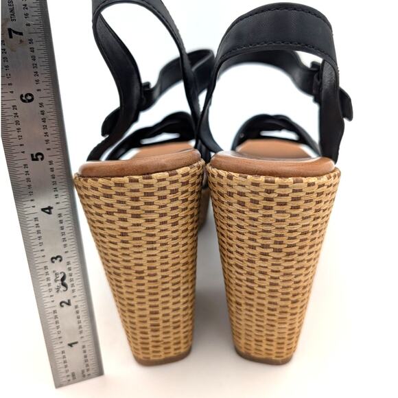Korks Dee Wedge Platform Block Heel Sandals Women's Black/Tan Size US11 EU42 - Picture 4 of 12